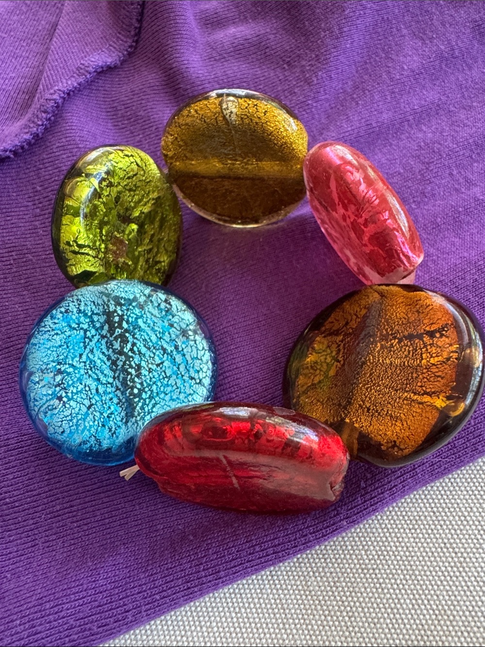 Colorful Dichroic Glass Cabochon Bracelet. - Red, Blue, Green, Amber.